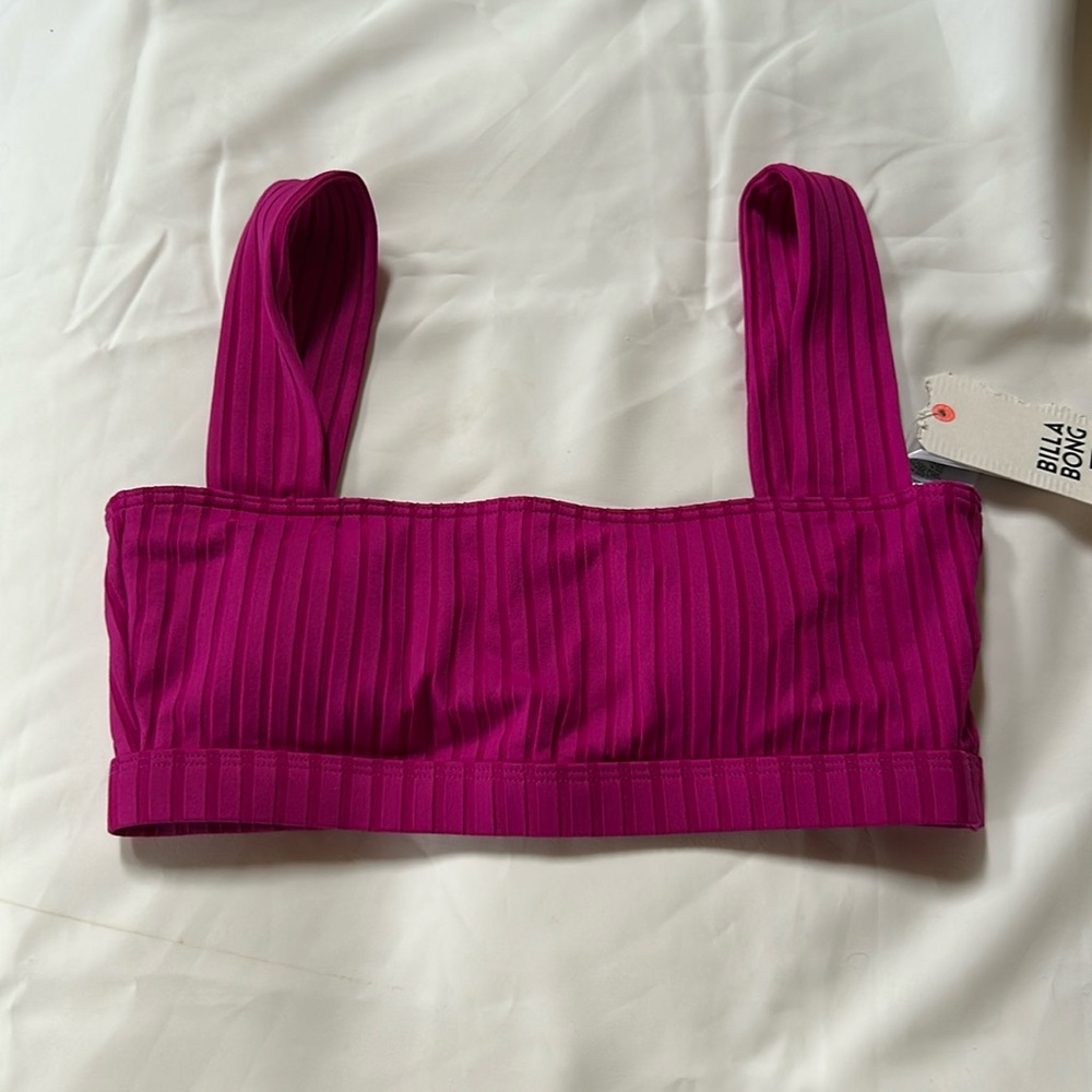 Billabong Fuchsia Sunny Ribbed Square Neck Bikini Top Sz Small-NWT